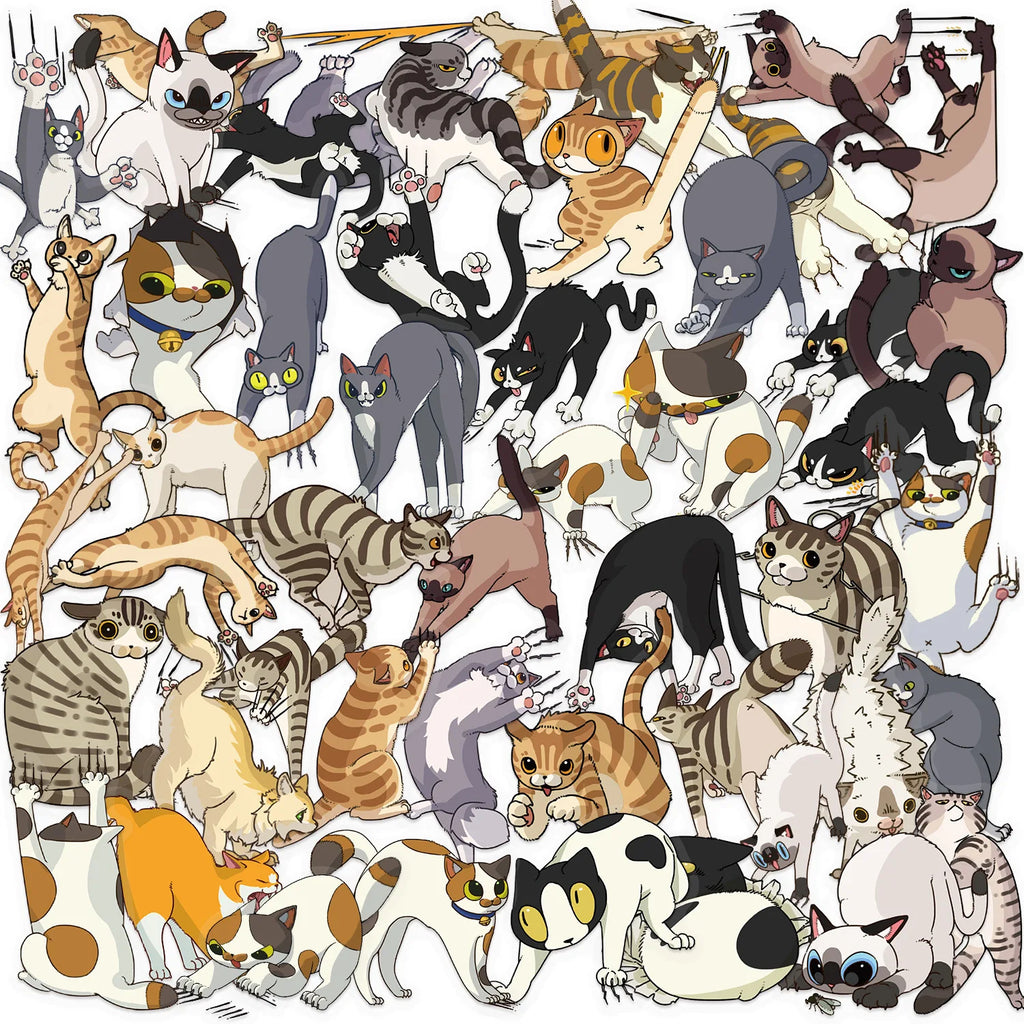 50/100PCS Transparent PET Cartoon Cat Scratch Stickers Self Adhesive Waterproof Decor Guitar Helmet Notebook Stationery Stickers