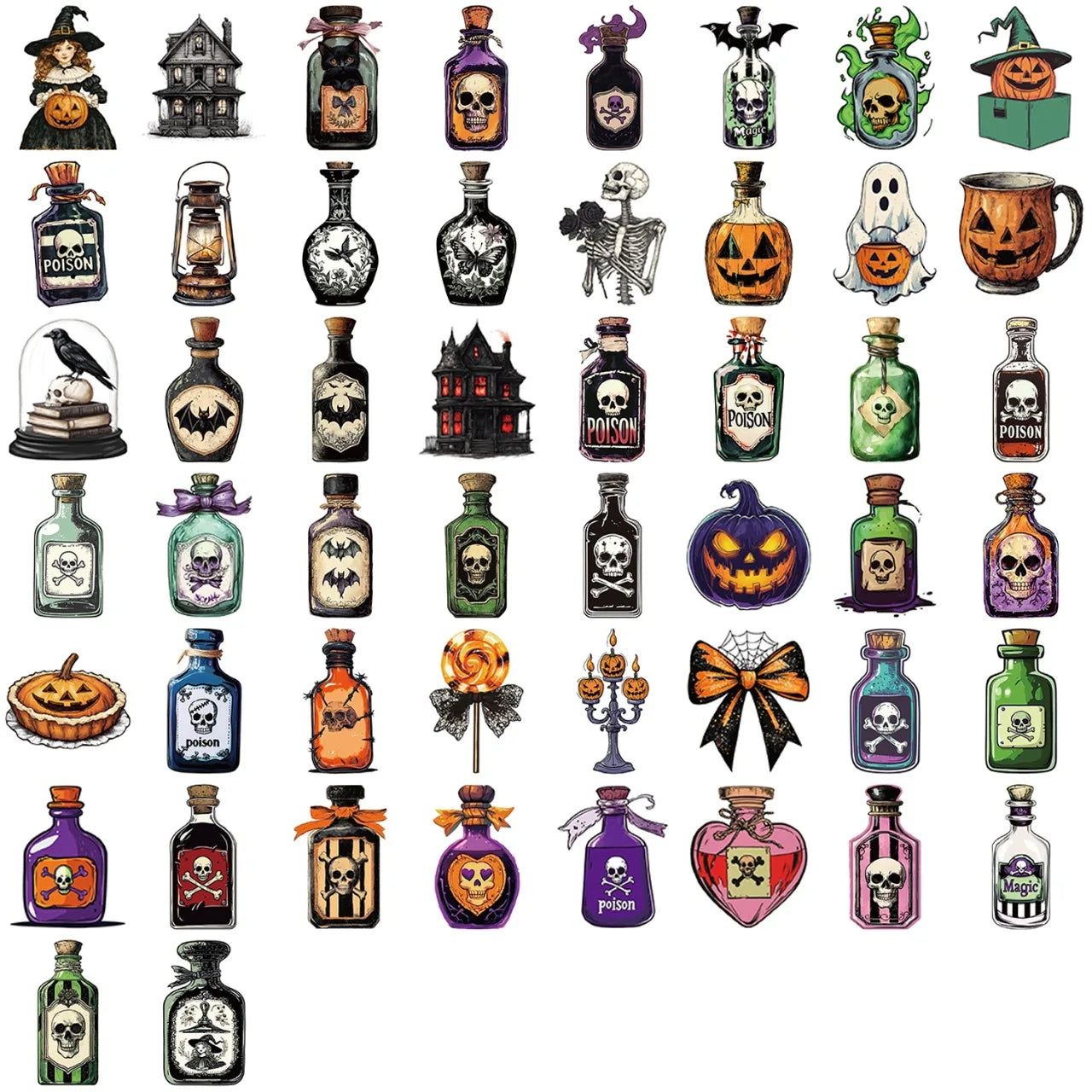 50/100PCS Cartoon Halloween Medicine Bottle Graffiti Stickers Guitar Notebook Luggage DIY Stationery Pen Holder Decor Stickers