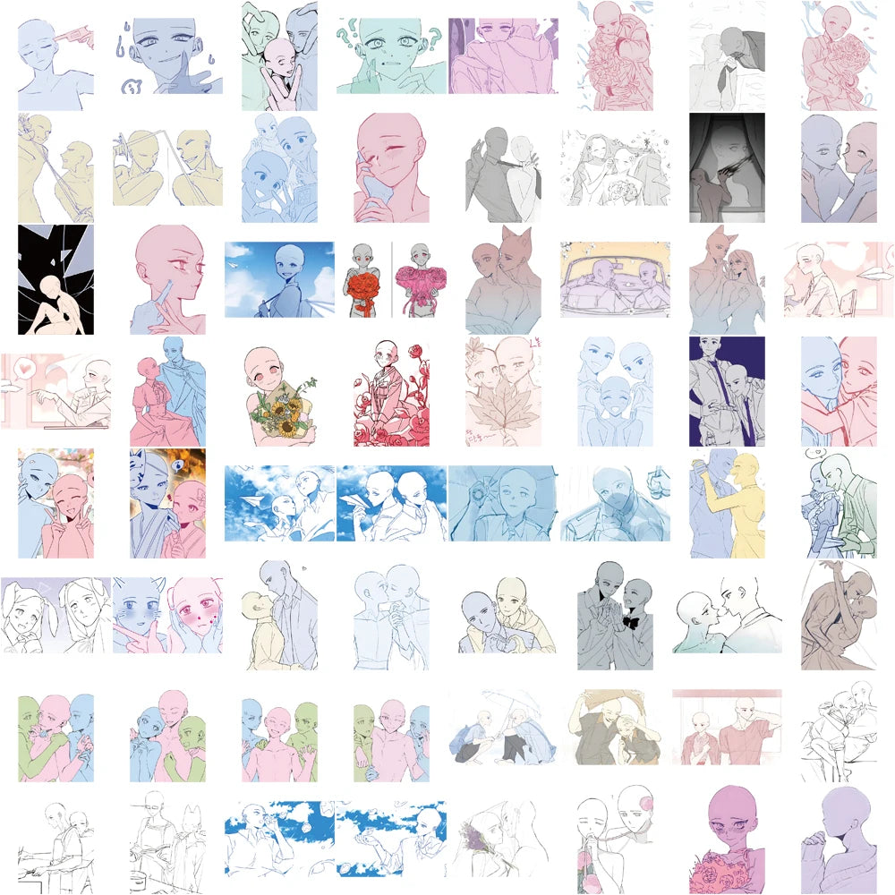 64PCS Oc Painting Template Stickers Laptop Scrapbook Waterproof Luggage Personalized Harajuku Aesthetic Scrapbooking Sticker
