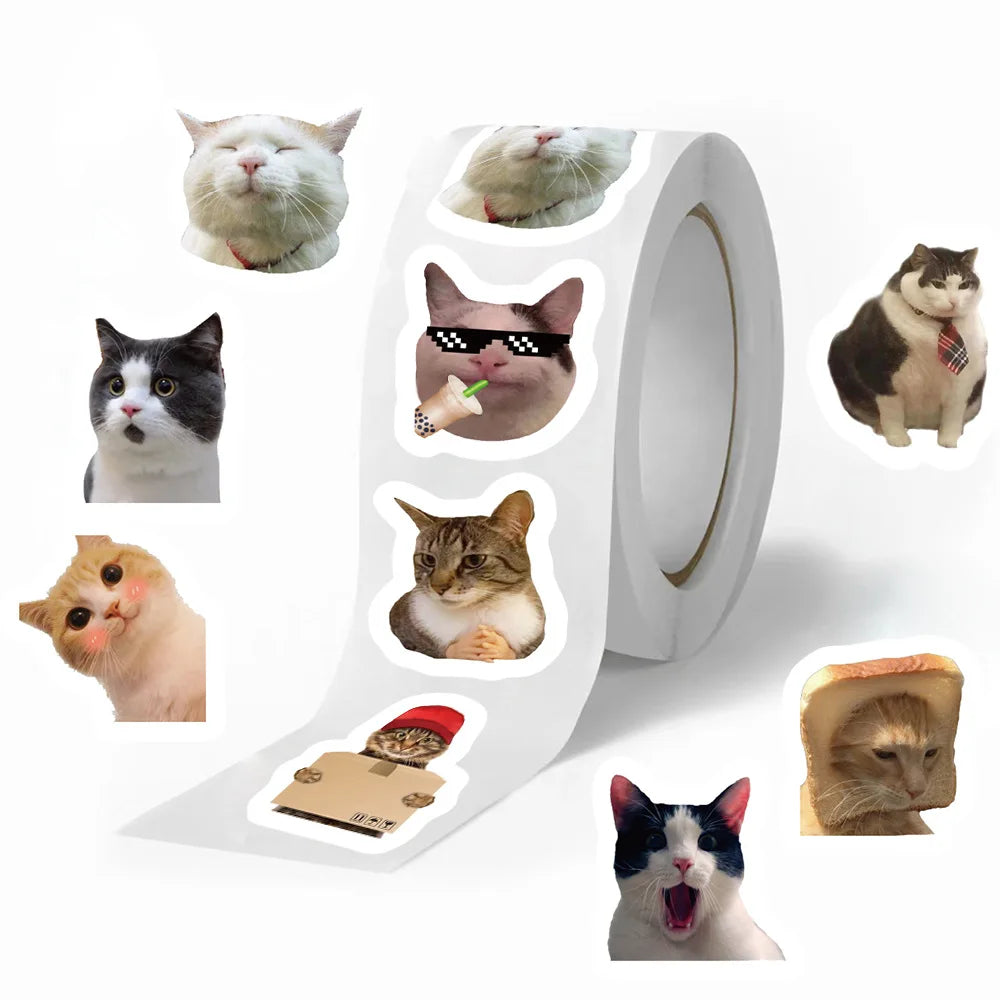 500Pcc/roll Cute Cat Stickers Creative DIY Envelope Sealing Stickers Stationery Children Reward Decor Stickers