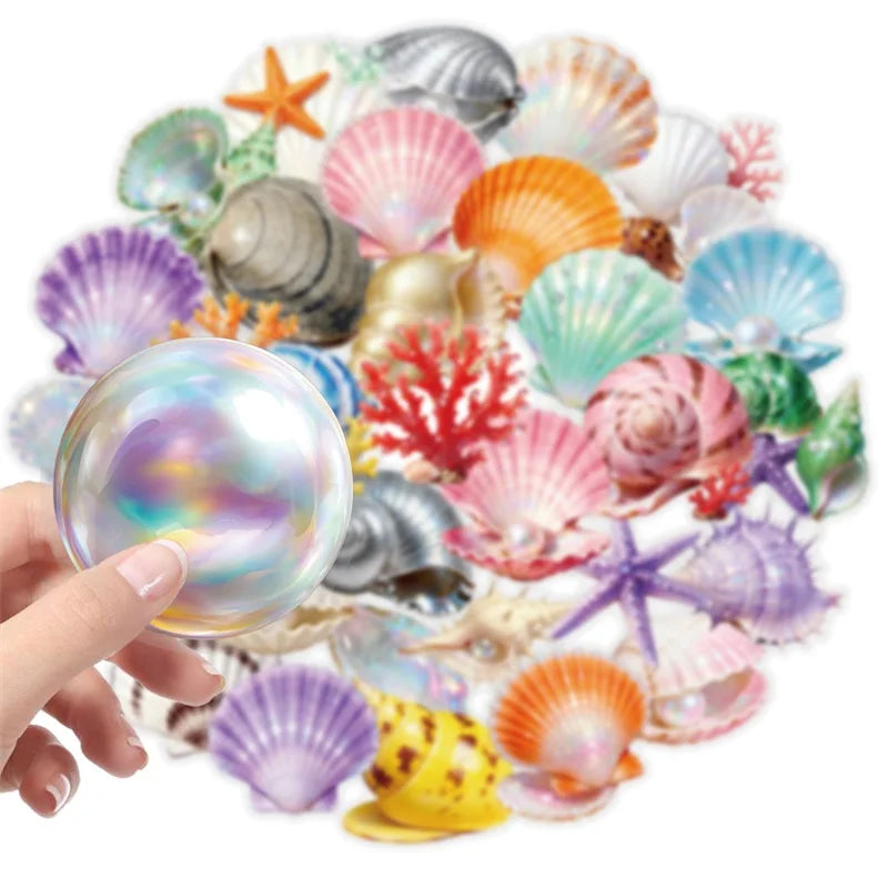 56PCS Cute Shell Transparent PET Phone Sticker Aesthetic Tear Open Decoration DIY Colored Laptop Luggage Graffiti Decals