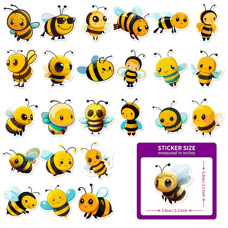10/30/50PCS Cartoon Little Bee PVC Sticker Aesthetic Children's Laptop Decoration Scrapbooking Stationery School Supplies