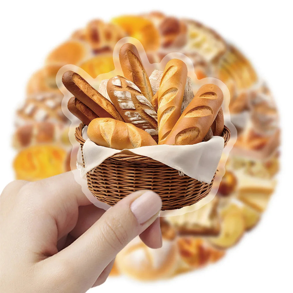 50/100 Pcs Cartoon Bread Series PET Clear Creative Waterproof Stickers for Fridge Cabinet Cup Stationery Box Suitcase Decals