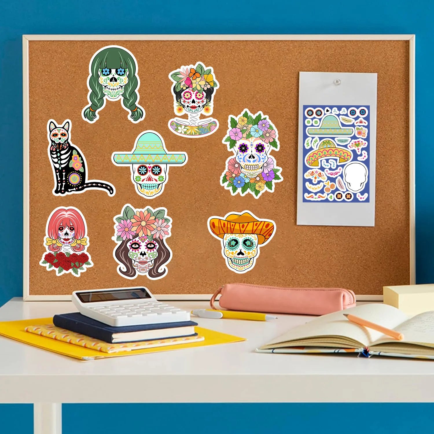 8/16/24PCS Toy Puzzle Stickers Mexican Day of the Dead Make a Face Stickers DIY Handicrafts Waterproof Stickers