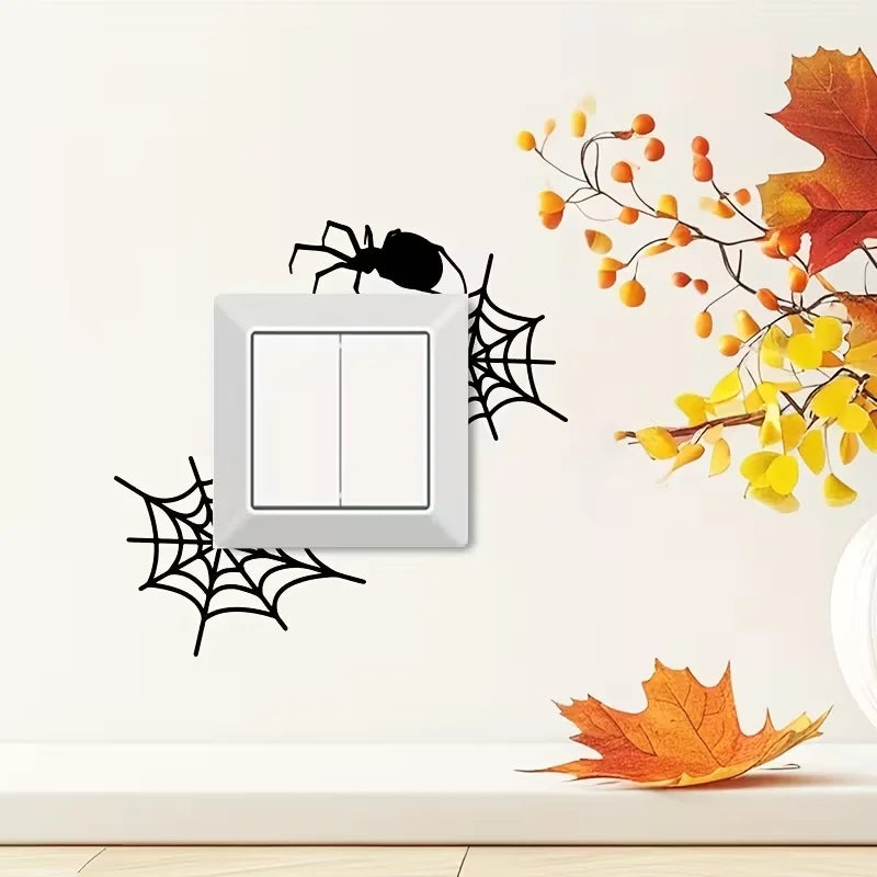 1pc Black Spider Web and Spider Pattern Room Wall Switch Panel Decorative Stickers, Living Room, Bedroom Entrance and Air Condit