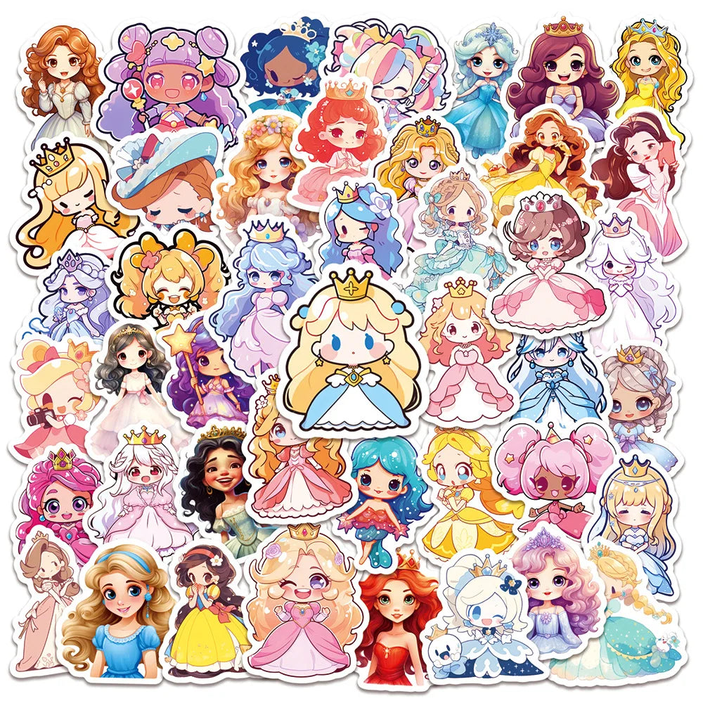 60/120 Pcs Cute Cartoon Princess Stickers for Notebook Cup Stationery Box Suitcase Fridge Desk File Holder Removable Waterproof