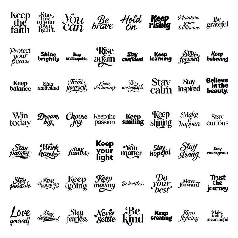 56PCS Black High-energy Word PET Sticky Sticker Aesthetic Tear Open DIY Decoration Scrapbooking Stationery Supplies for Kids