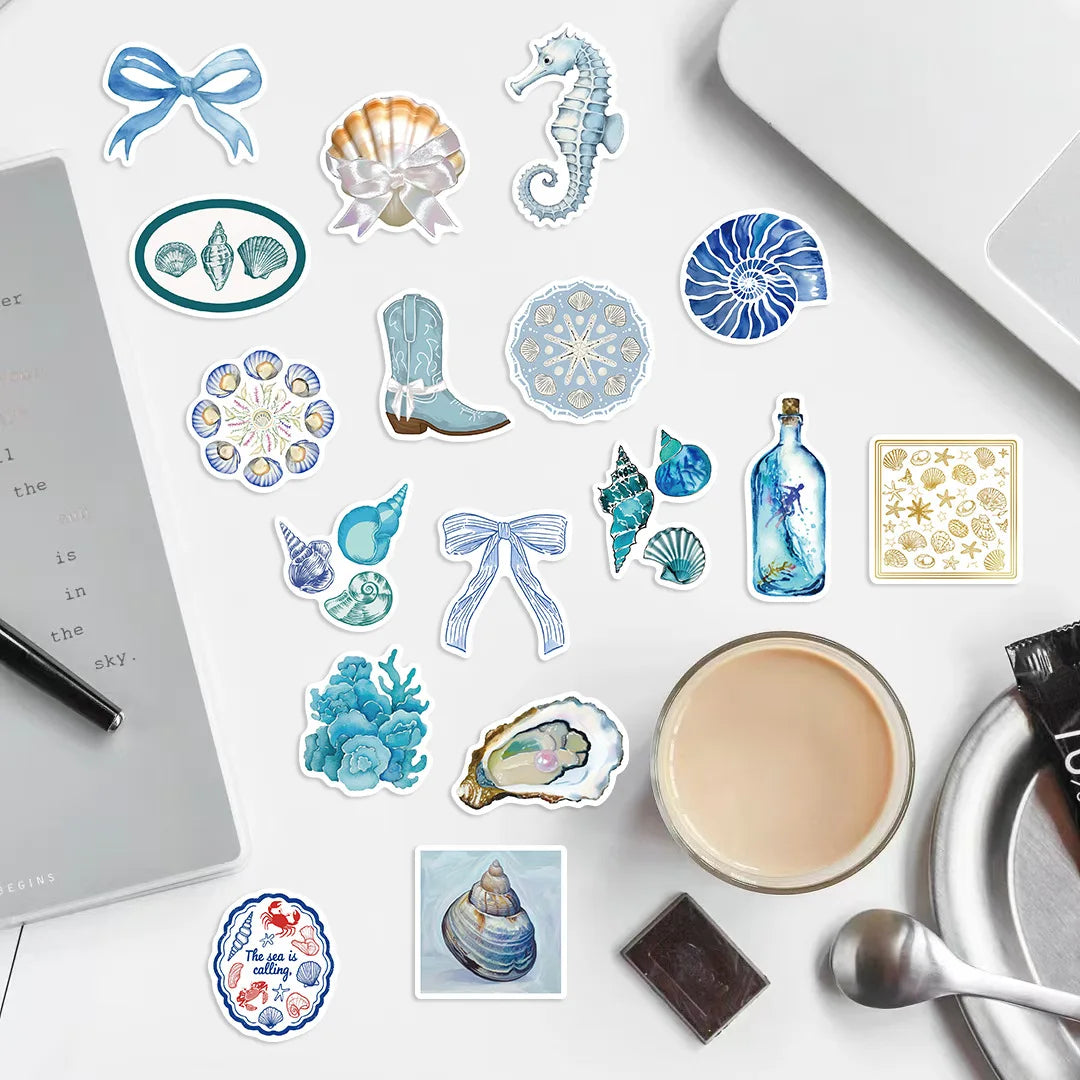 50/100PCS Blue & Pink Coast Aesthetic Graffiti Stickers Decor Guitar Notebook Luggage DIY Stationery Books Waterproof Stickers