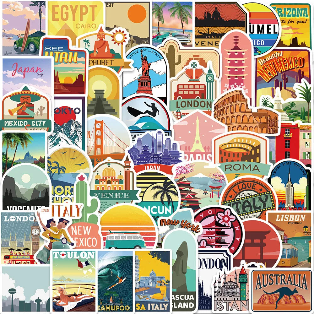 50PCS Summer Surfing Hawaii Sea Beach Stickers Vinyl Sticker Nostalgia Laptop Guitar Luggage Graffiti Motorcycle Stickers Decals