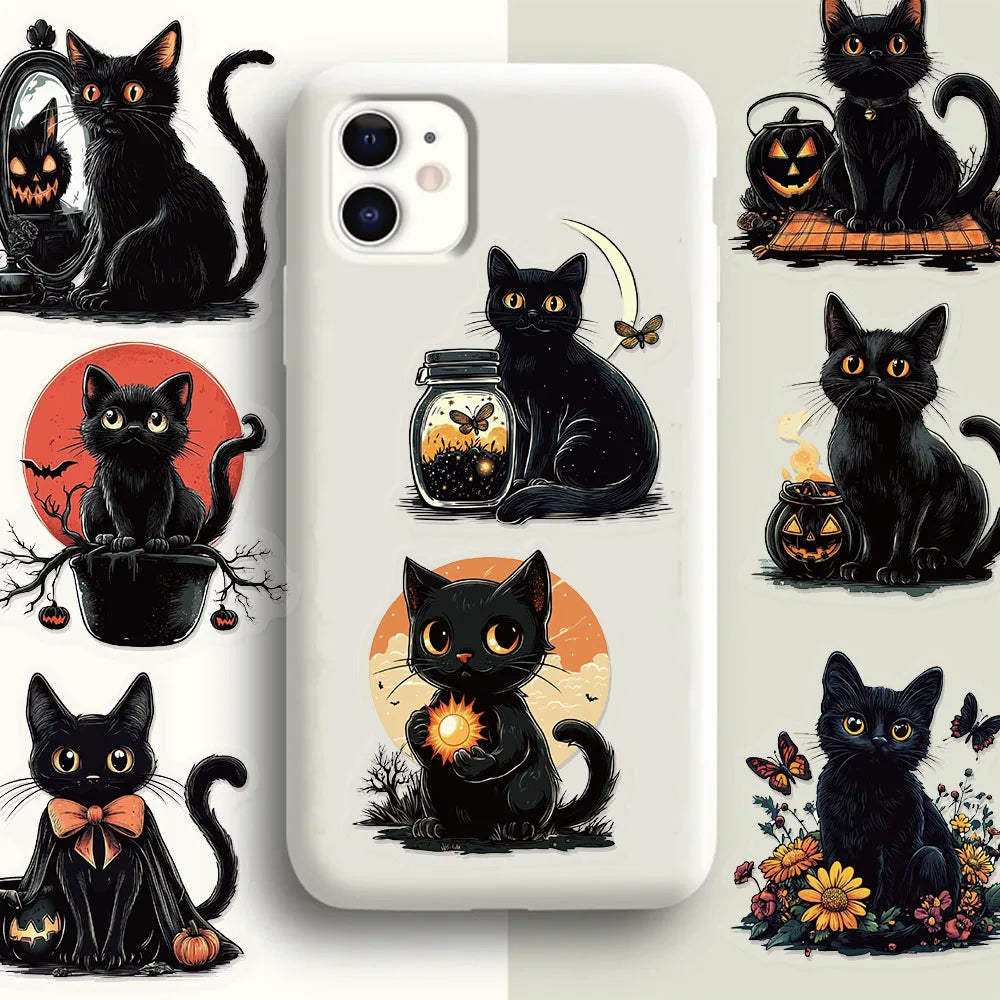 50PCS Halloween Black Cat Fun PET Stickers Decoration Computer Scrapbook Refrigerator Phone Case Speaker Guitar Toy Stickers