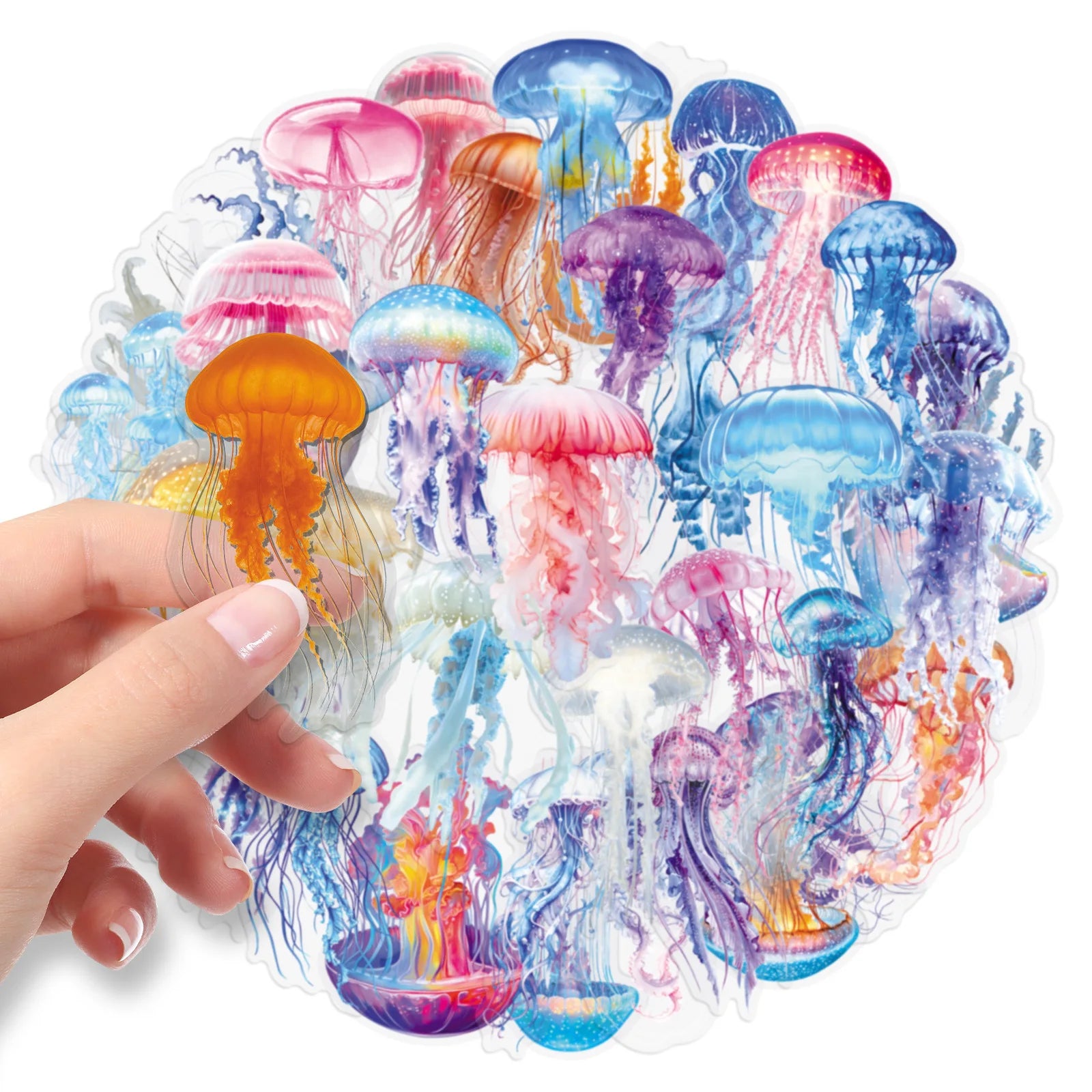 50PCS Cartoon Jellyfish Ocean Stickers, Clear PET Decals for Notebook Stationery Guitar Fridge Book Desk Decor