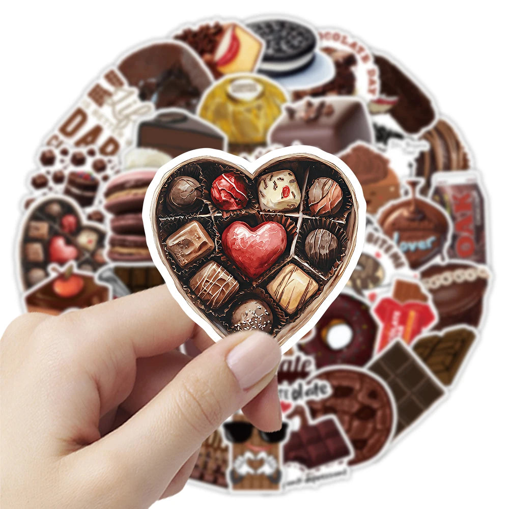 50/100PCS Cartoon Chocolate Handmade Account Stickers Luggage  Refrigerator Sticker Decoration Rewards Stationary Stickers