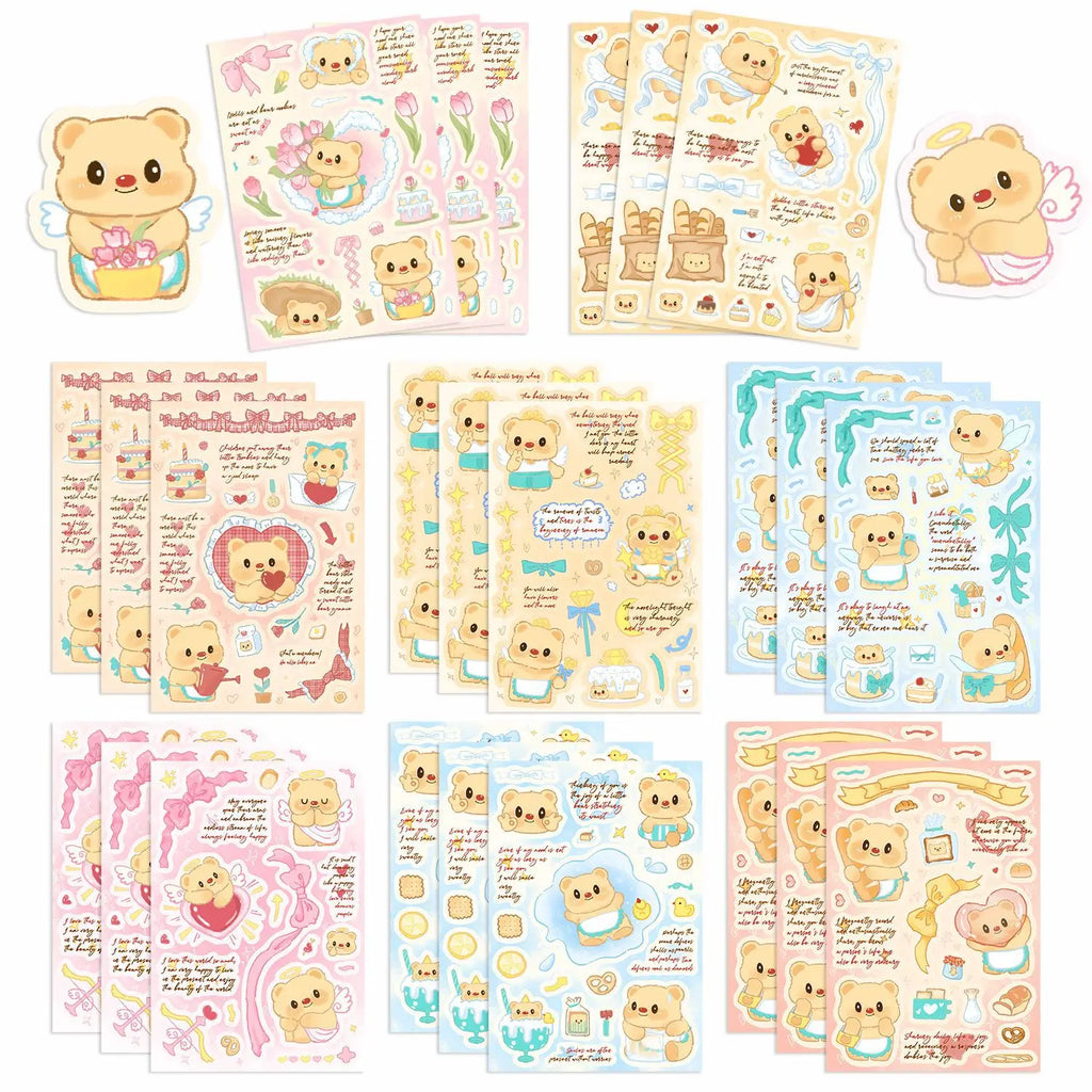 8/16PCS INS Style Butter Bear Puzzle Stickers Waterproof Diary Notebook Stationery School Supplies DIY Decorative Stickers