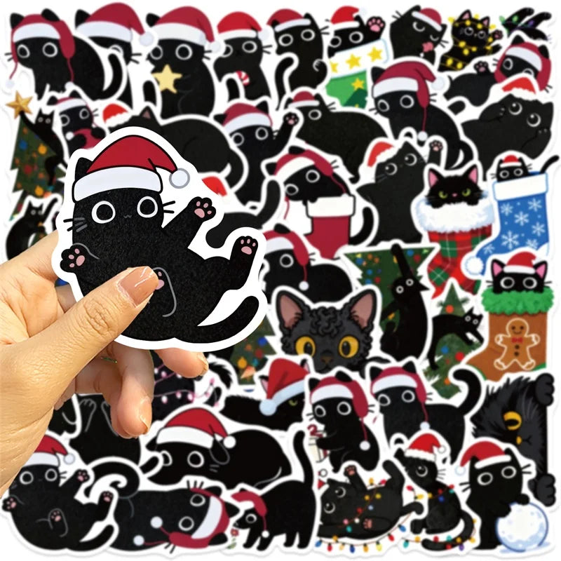 10/30/50PCS Kawaii Christmas Black Cat PVC Sticky Sticker Aesthetic DIY Children's Decoration Scrapbooking School Supplies