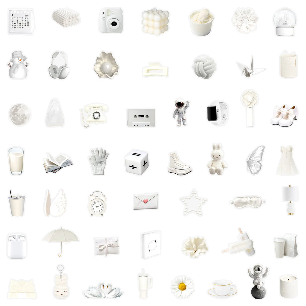 50/100Pcs White Aesthetic Retro Fresh Style PET Waterproof Clear Stickers for Phone Cup Laptop Helmet Suitcase File Holder Decal