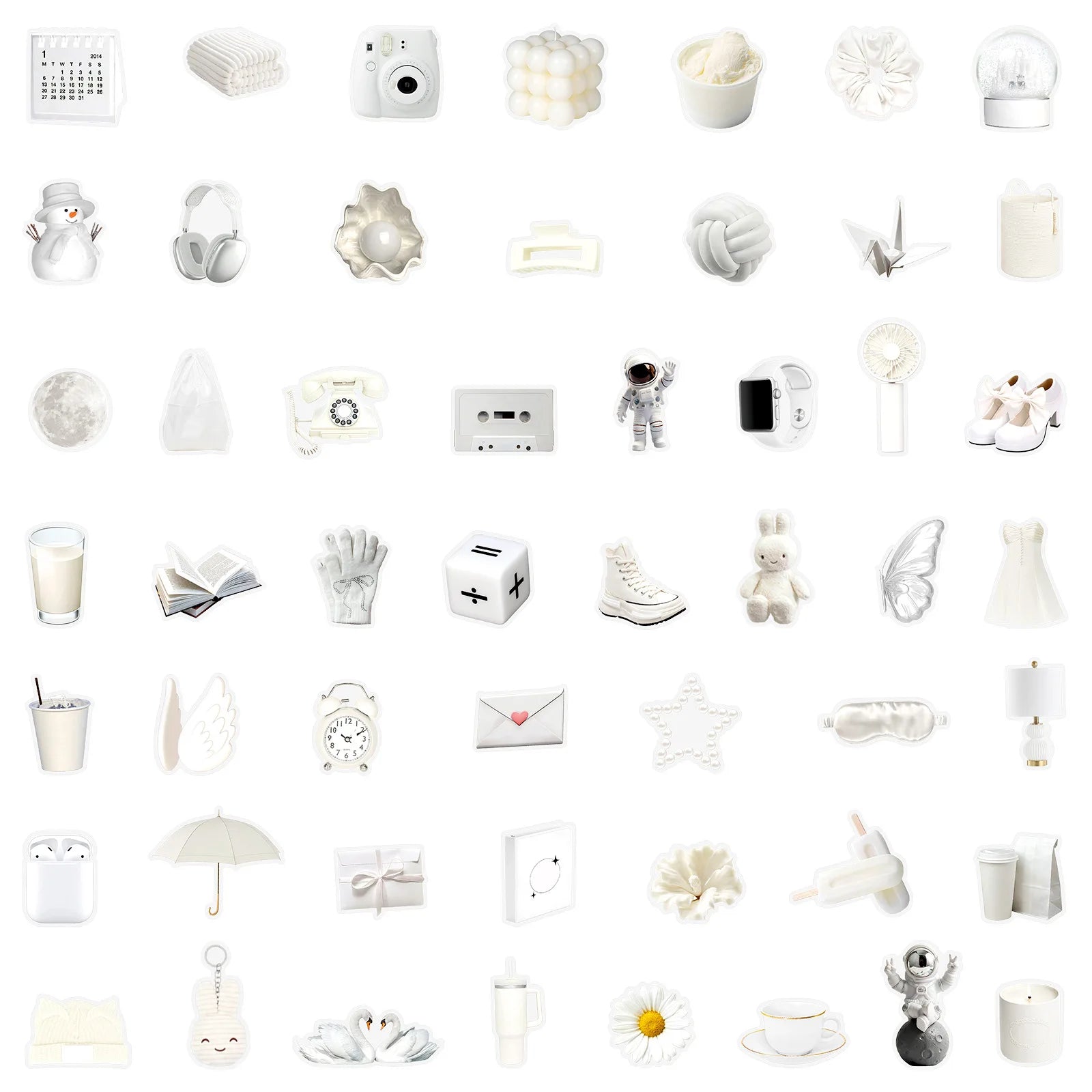 50/100Pcs White Aesthetic Retro Fresh Style PET Waterproof Clear Stickers for Phone Cup Laptop Helmet Suitcase File Holder Decal