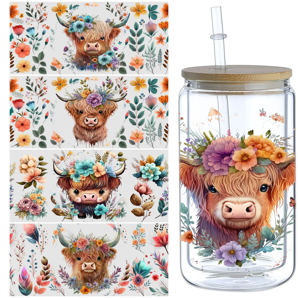 5 Sheets Animal UV DTF Cup Stickers, DTF Friction Transfer Stickers, Waterproof Transfer Stickers for 16oz Glass Cups, DIY