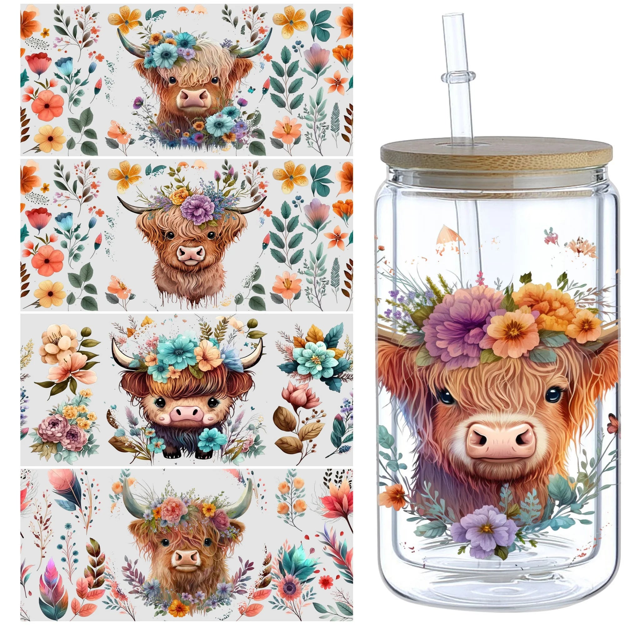 5 Sheets Animal UV DTF Cup Stickers, DTF Friction Transfer Stickers, Waterproof Transfer Stickers for 16oz Glass Cups, DIY