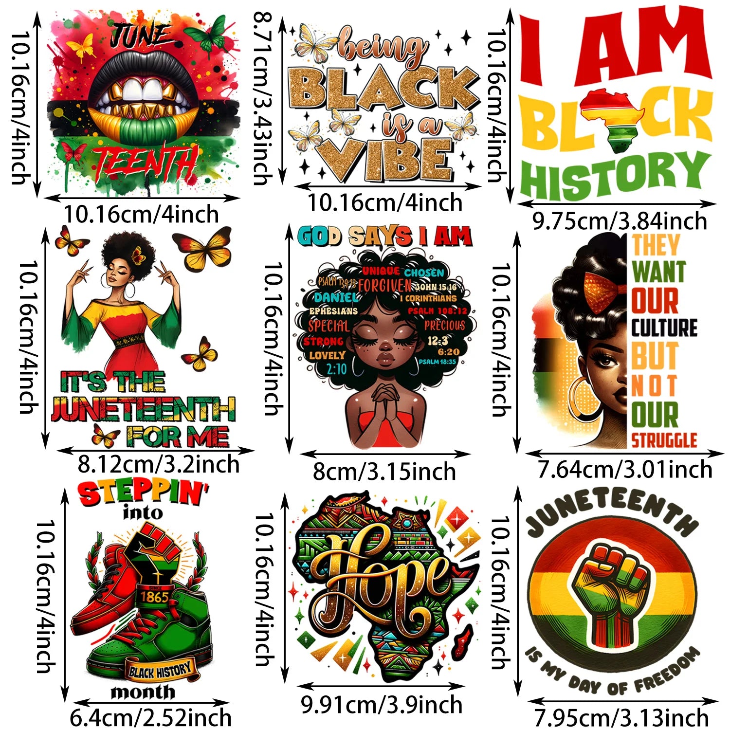 9 Sheets Black Queen Themed Iron-On Decals T-Shirt Heat Transfers for DIY, Juneteenth, Apparel, T-shirts, Masks, Jeans, Backpack