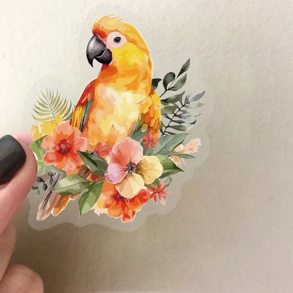 50Pcs Transparent Watercolor Bird Sticker Waterproof Transparent PET Decor Guitar Notebook Stationary Stickers