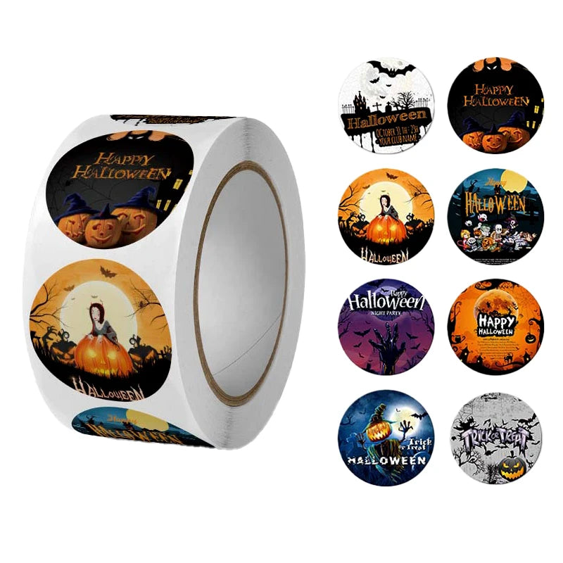 500Pcs Round Cartoon Halloween Day Trick or Treat Stickers 2.5cm/1'' Roll DlY Craft Decoration Scrapbook Label Gift Sealing