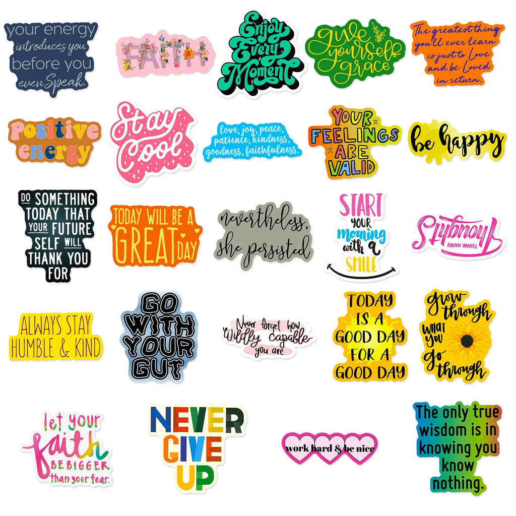 50PCS Cartoon Inspirational Text Stickers DIY Luggage Stickers English Creative Graffiti Stickers