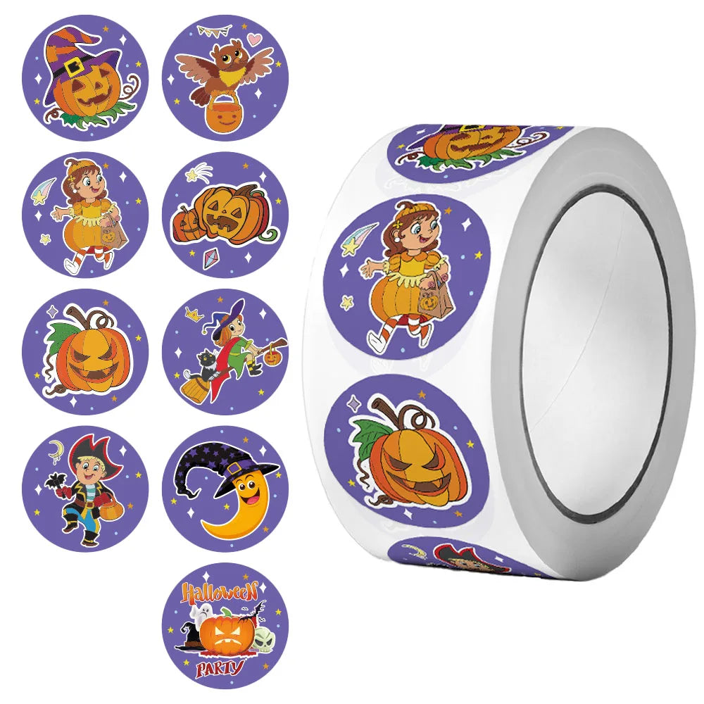 500Pcs/Roll Horrible Halloween Stickers Pumpkin Trick or Treat Witch Decals Seal Labels 2.5cm/1.0'' Diy Adorn Gifts for Holiday