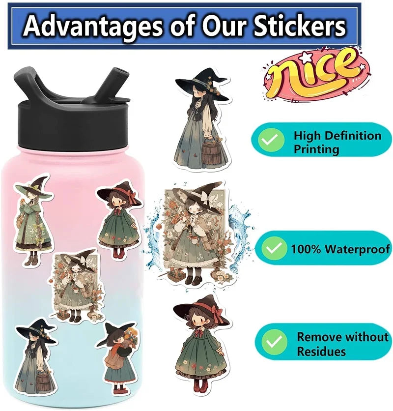 10/30/50PCS Cartoon Q Witch PVC Sticker Aesthetic Children's Korean Decoration Scrapbooking Stationery School Supplies for Kids