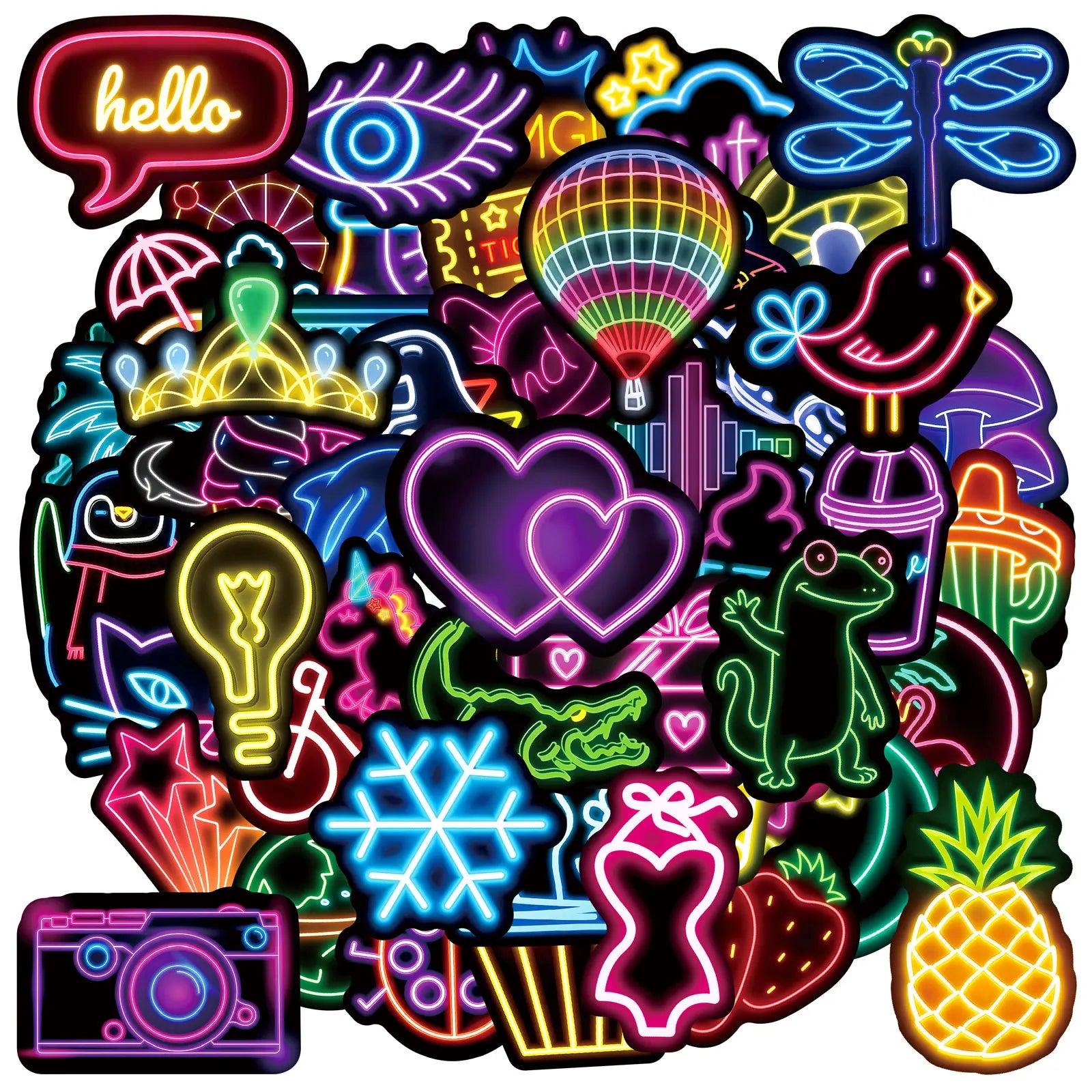 50-Pack Cute Neon Cartoon Graffiti Stickers Waterproof Decorative Decals for Laptop Skateboards Mobiles Suitcases Helmets