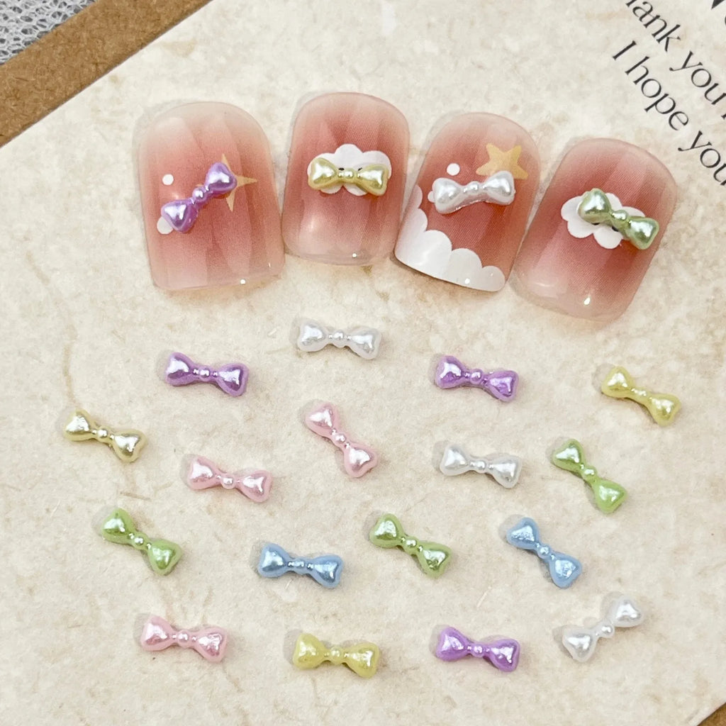 10pc Cute 3D Resin Pearl Bow Nail Art Charms Macaron Imitation Japanese Preal Bowknot Ribbon Nail Decorations DIY Nail Accessory