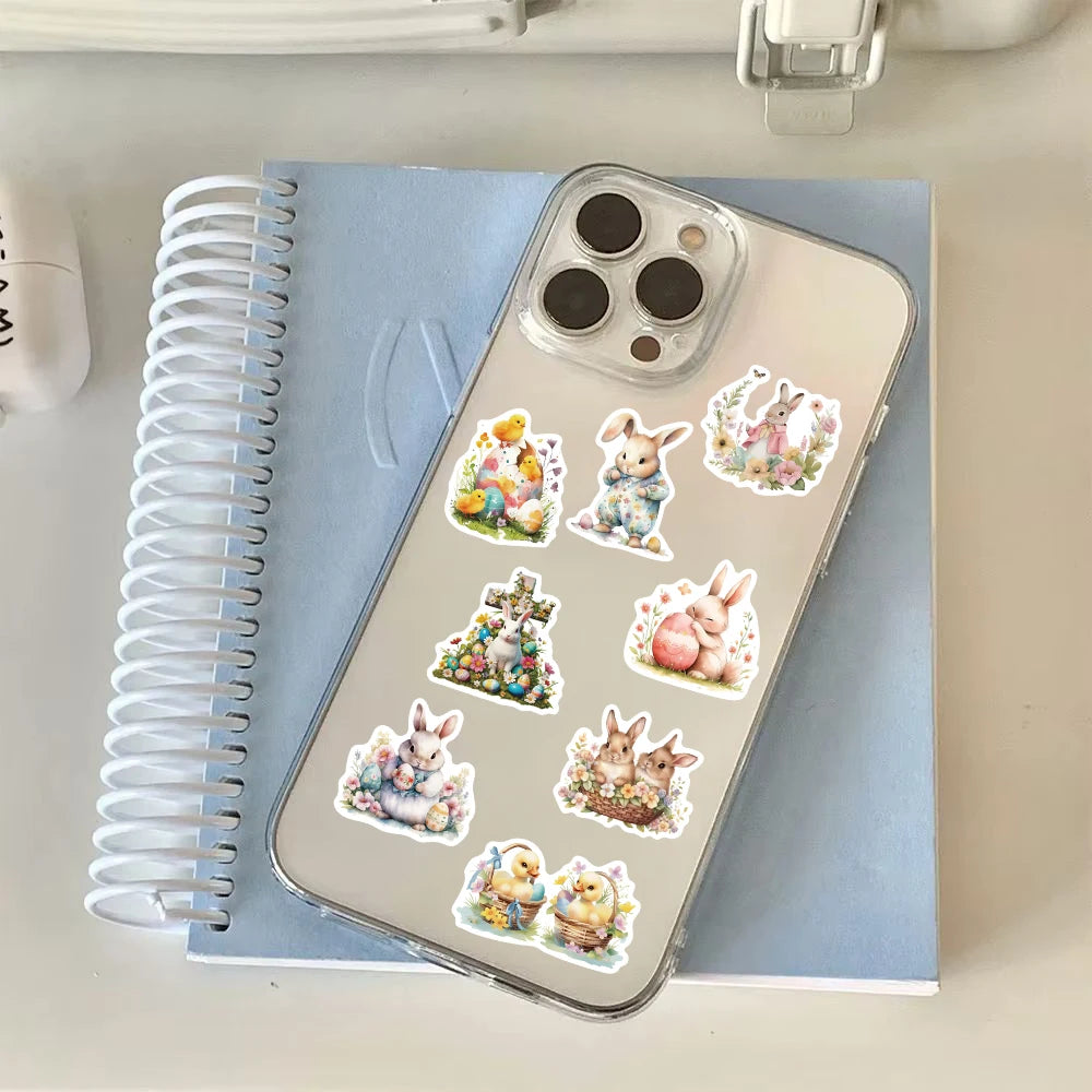 50PCS Easter Egg Bunny Stickers Notebook Decals Decoration DIY Phone Cartoon Skateboard Laptop Phone Stationery Suitcase Gifts