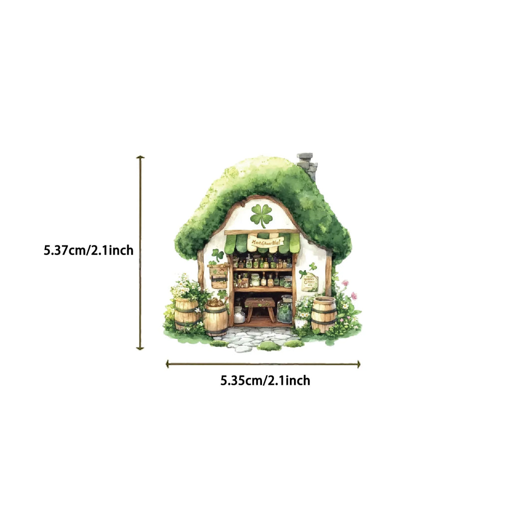 50 PCS Transparent PET Fairy Tale Castle Stickers Waterproof Stationery Cartoon House Decorative Guitar Stickers