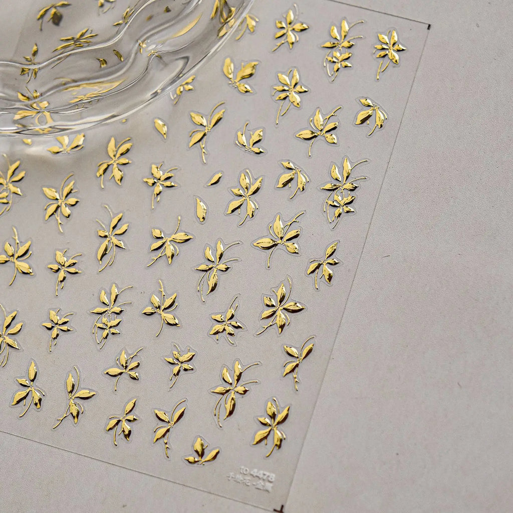 Luxury Metal Hand Painting Nail  Stickers Gold Silver Flowers Nail 3D Decorations Sticker DIY Adhesive Manicure Accessory Decals