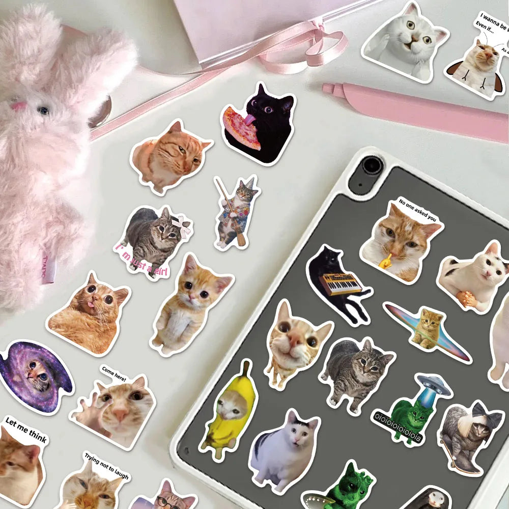 50PCS Creative Network Popular Cat Model Collection Handmade Account DIY Graffiti Manual Notebook Mobile Tablet Sticker Toy