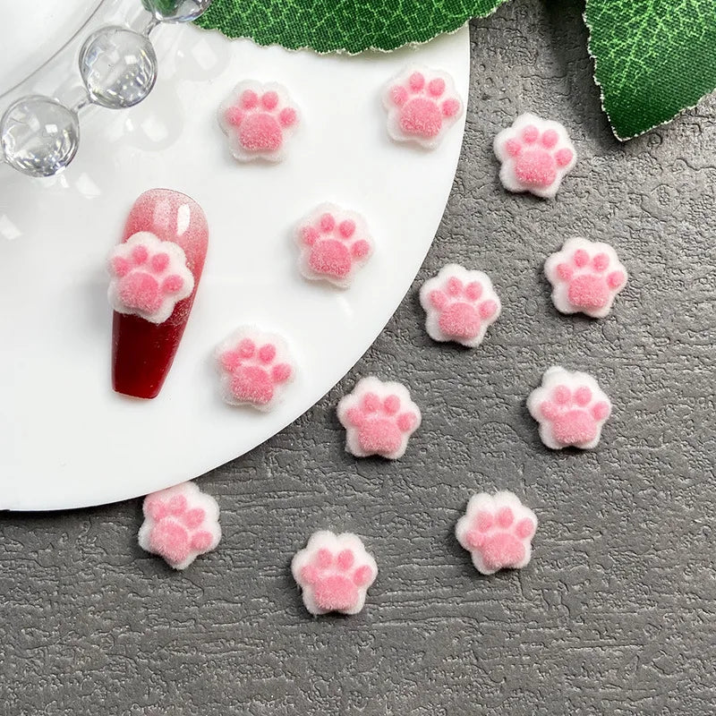 Winter Flocked Cat Paw Cartoon Nail Art Accessories Colorful 3D Bear Paw Resin Nail Charms DIY 10pcs Manicure Decorations Parts
