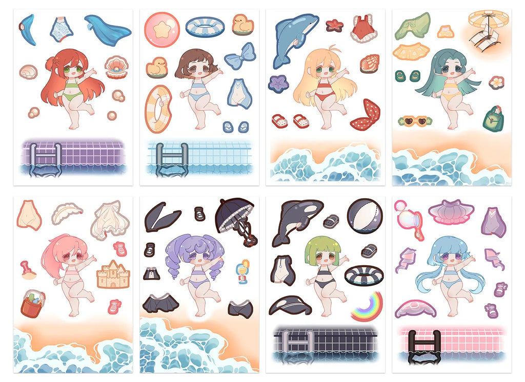 Variety Of 8PCS Cartoon Make a Face Change Sticker DIY Decoration Phone Notebook Pen Stationery Sticker For Children Rewards