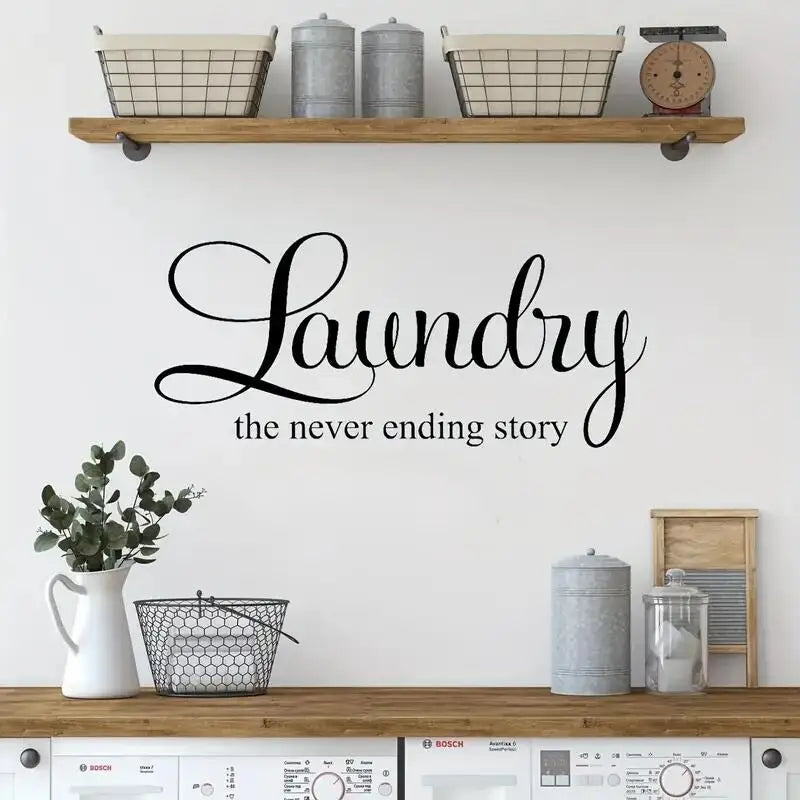 1pc Laundry The Never Ending Story Wall Sticker Washer Dry Family Quote Wall Decal Laundry Wash Room Vinyl Home Decor