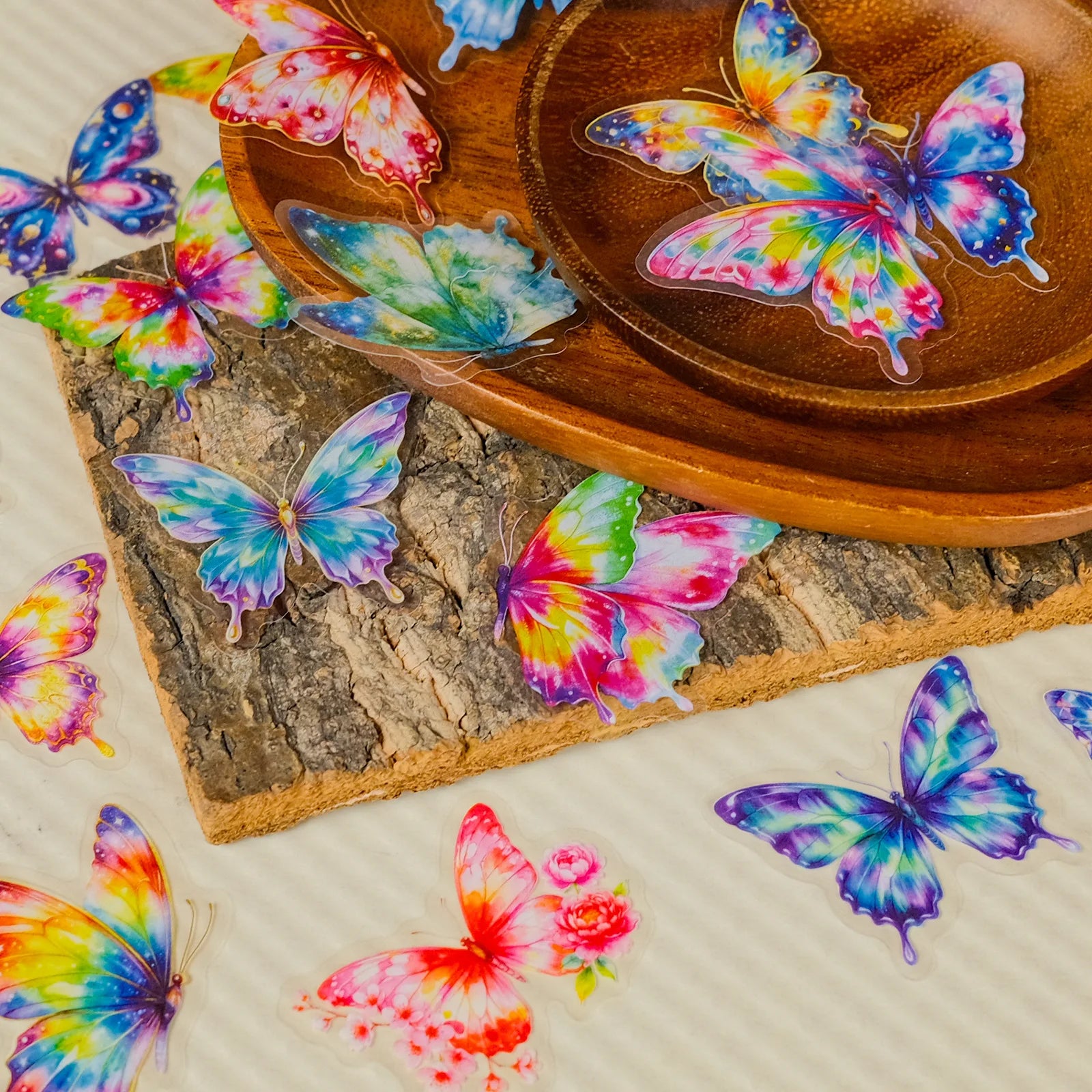 56/112PCS Watercolor Colorful Butterfly Transparent PET Stickers Dreamy Gradient Color Insect Decorative Stickers