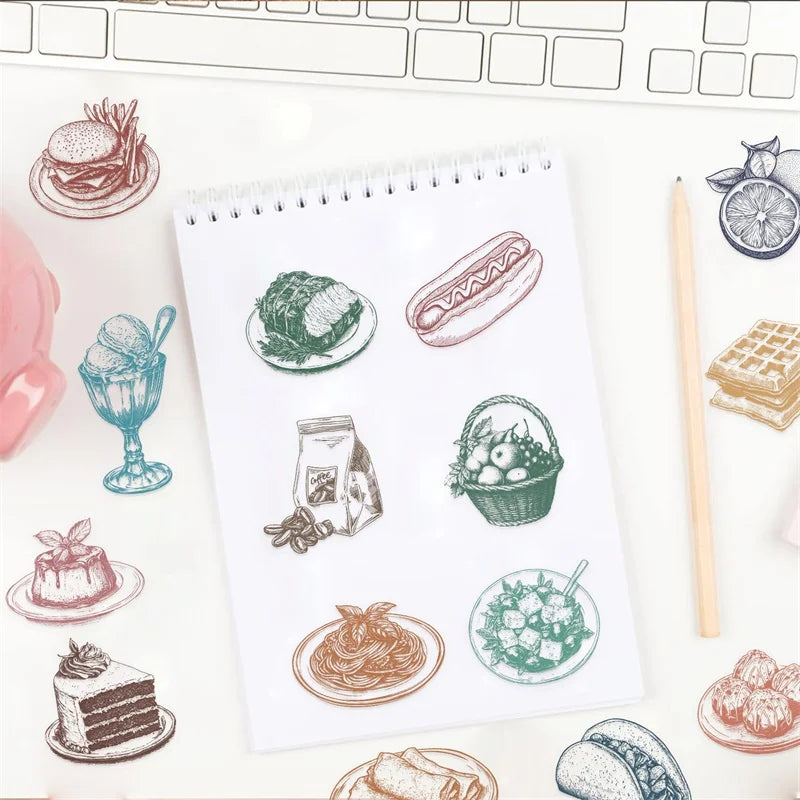 50PCS Vintage Line Foof PET Sticky Sticker Aesthetic Tear Open DIY Decoration Scrapbooking Stationery Supplies for Kids
