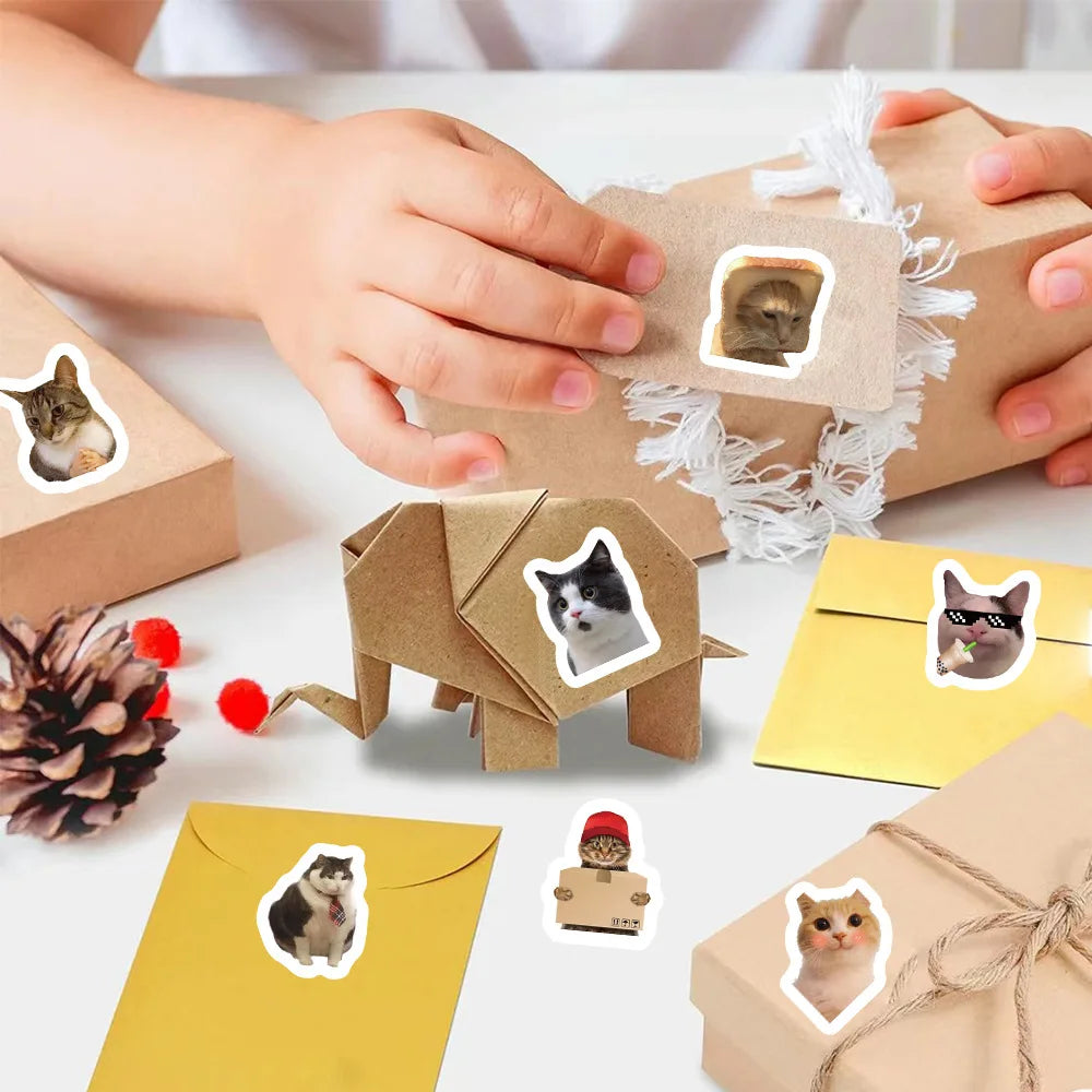 500 sheets/roll Adhesive Tape Cat Expression Hand Account Decorative Envelope Sealing Sticker