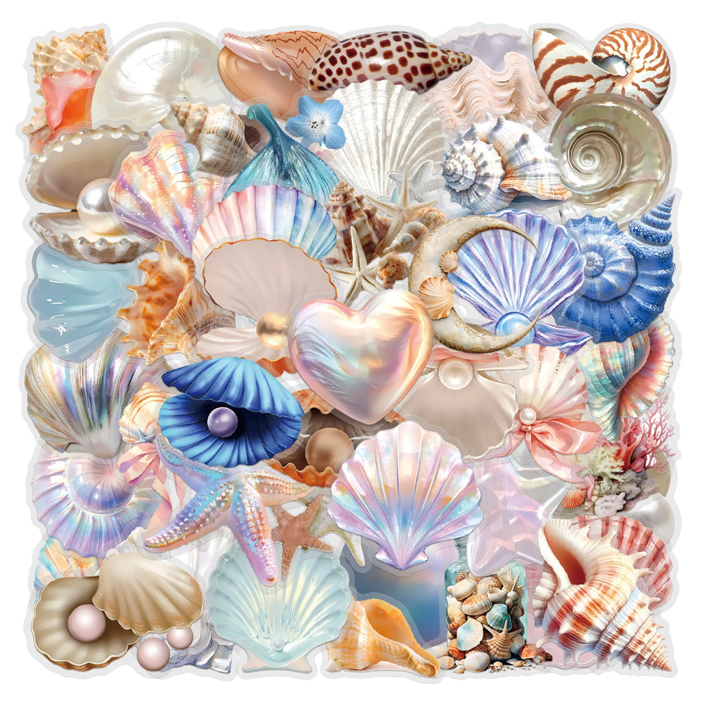 62PCS Transparent PET Conch Shell Creative Graffiti Stickers for Luggage Water Cups Skateboard Stickers