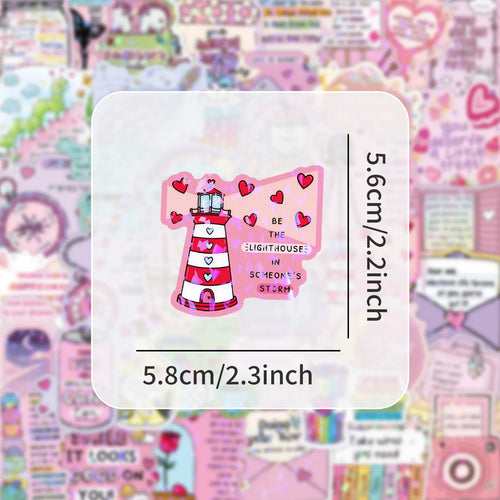 100/200PCS Cute Text Quotes Aesthetic Laser Stickers Notebook Water Cup Desktop Computer Decoration Reward Stickers