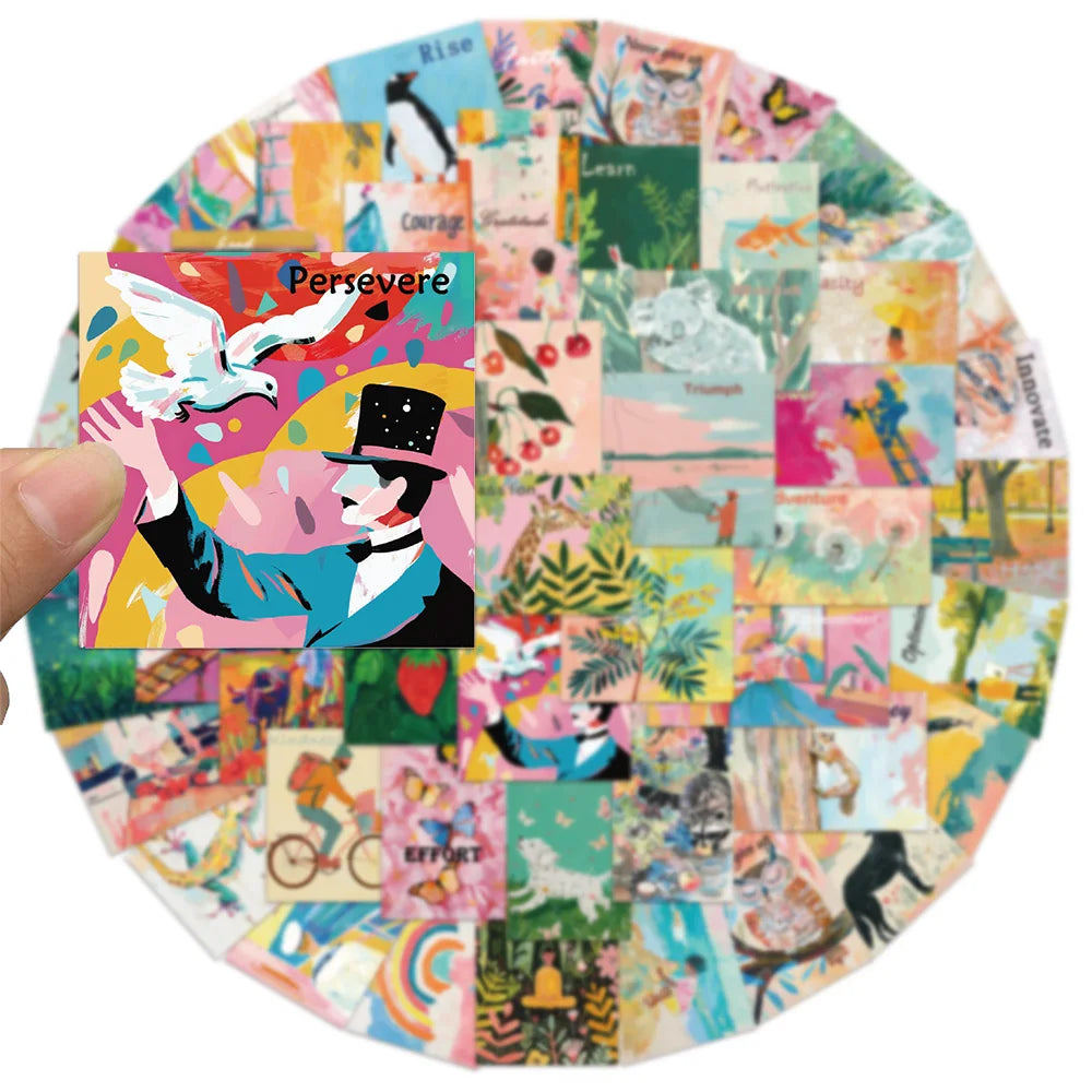 50PCS Creative Inspiration Watercolor Art Poster Stickers DIY Scrapbook Phone Case Laptop Tablet Decoration Toy Stickers