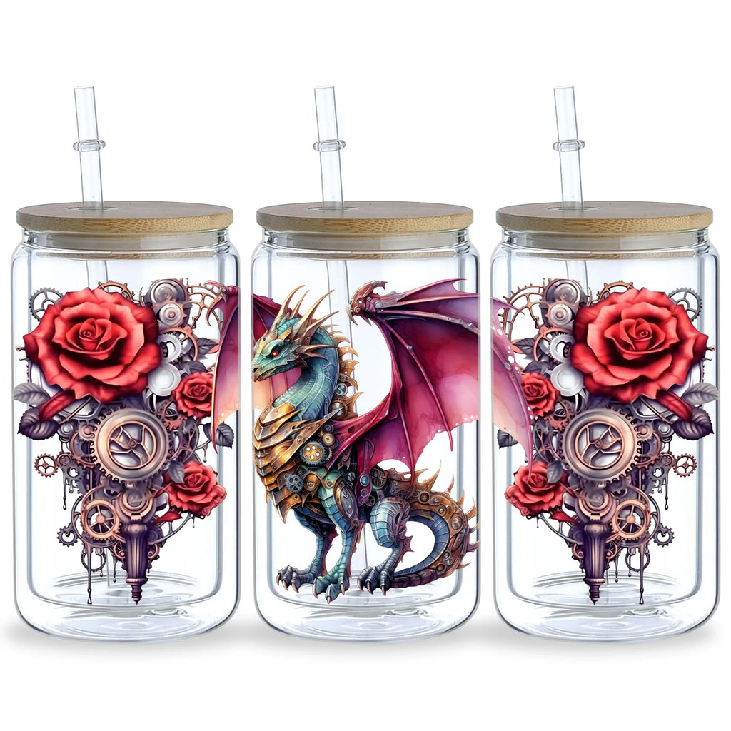 5 Sheets Steampunk UV DTF Cup Wrap,Sport DTF Transfer Stickers for Glass Cup,Waterproof funny Punk animal Rub on Transfers