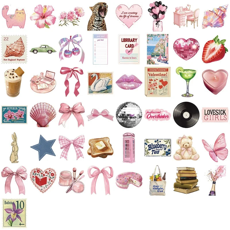 10/30/50PCS Cute Pink Life PVC Sticky Sticker Aesthetic DIY Children's Colored Decoration Scrapbooking School Supplies