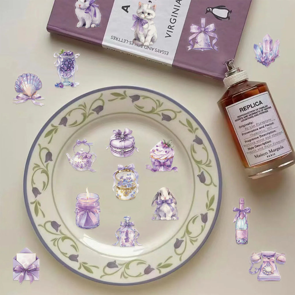 50/100PCS Cute Cartoon Purple Dream Waterproof Transparent PET Stickers Decor for Notebook Stationery Helmet Skateboard