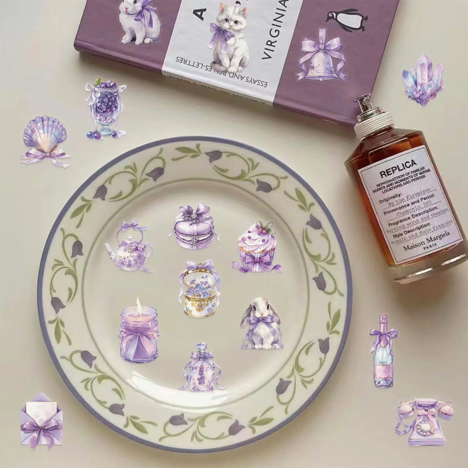 50/100PCS Cute Cartoon Purple Dream Waterproof Transparent PET Stickers Decor for Notebook Stationery Helmet Skateboard
