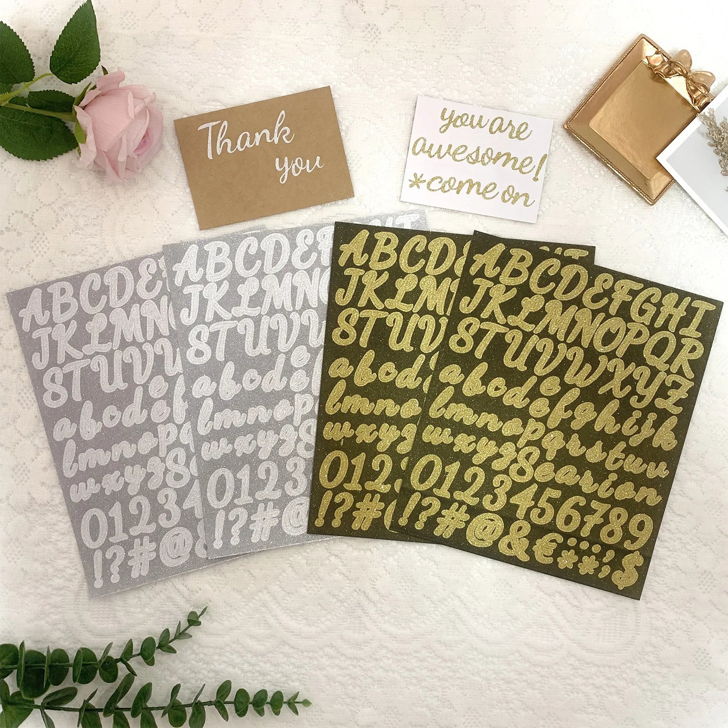 2PCS/PACK Letter Stickers Golden & Silver Digital Creative DIY Decoration Water Cup Stationery Notebook English Letter Stickers