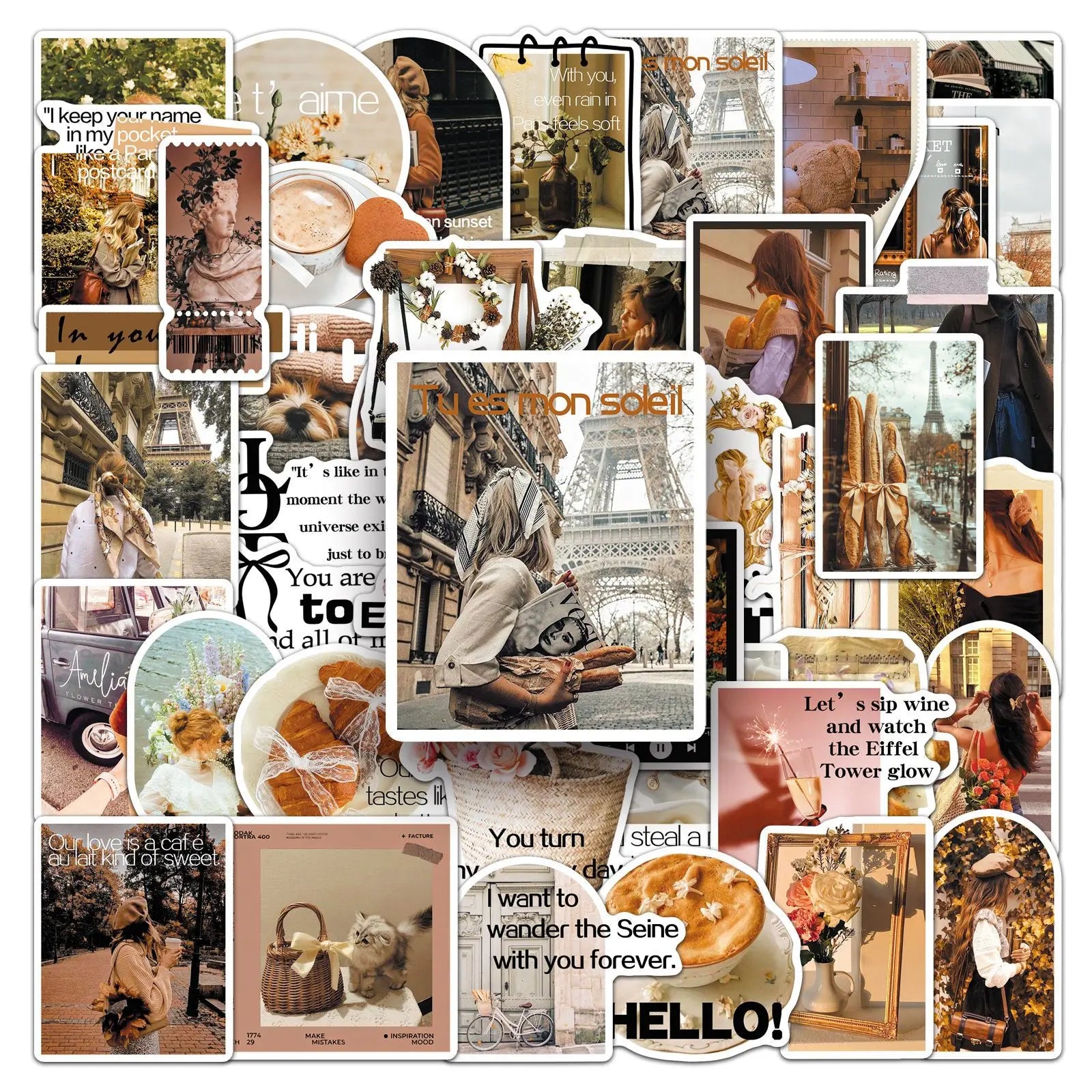 50-Pack Vintage INS French Romantic Stickers for Water Bottle Laptop Fridge Luggage Stationery Notebooks - Home Decor