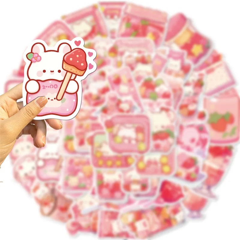 10/30/50PCS Cute Pink Food PVC Sticker Aesthetic Children's Decoration Scrapbooking Korean Stationery School Supplies for Kids